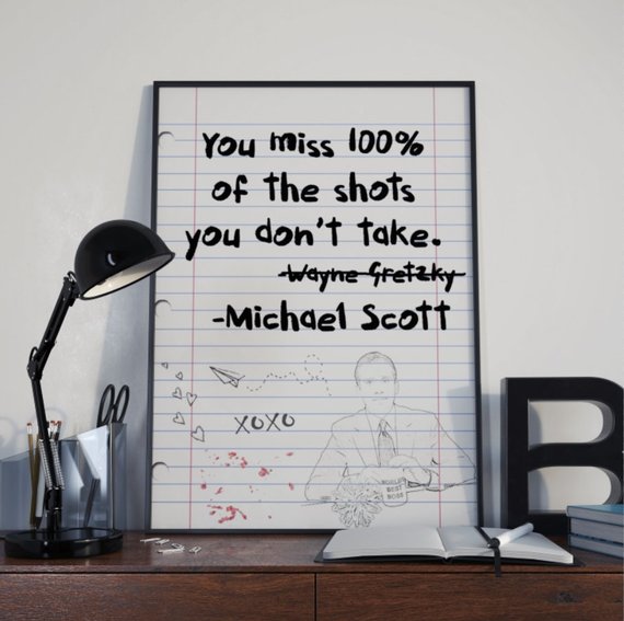 Michael Scott Wayne Gretzky, Quote, Poster, The Office, Print, Funny Art, Cubicle Decor, Motivational Print, Michael Scott Quote