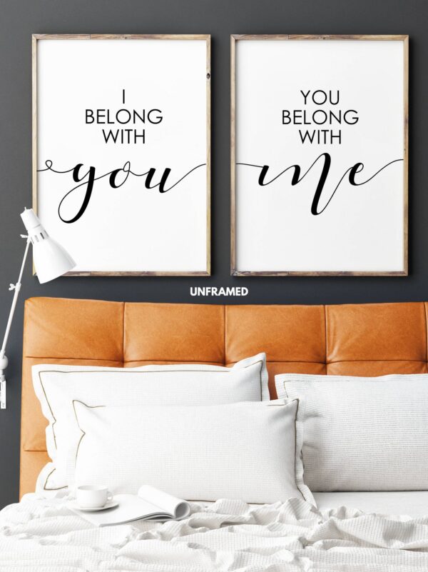I Belong with You, You Belong with Me, Set of 2 Prints, Minimalist Art, Typography Art, Wall Art, Multiple Sizes, Home Wall Art