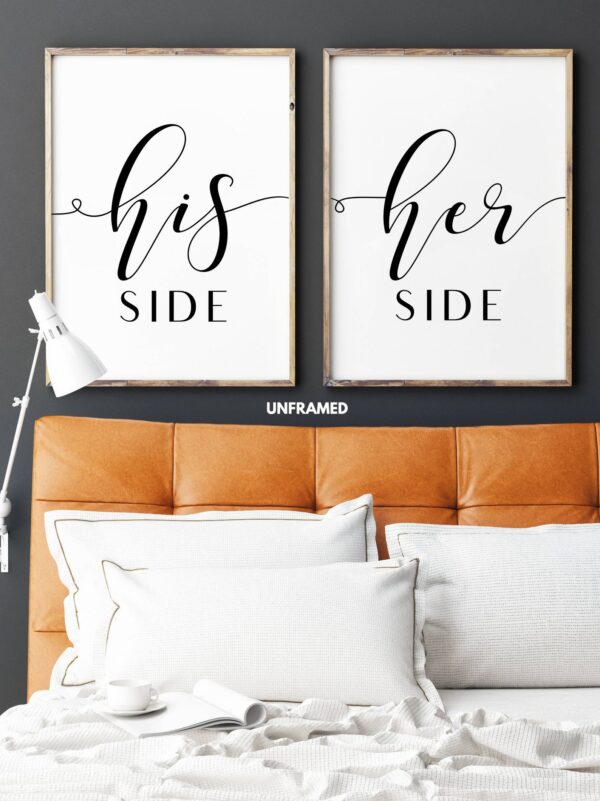 His Side Her Side, Set of 2 Prints, Minimalist Art, Typography Art, Wall Art, Multiple Sizes, Home Wall Art