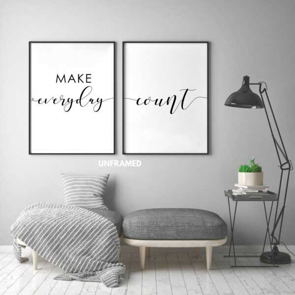 Make Everyday Count, Set of 2 Prints, Minimalist Art, Typography Art, Wall Art, Multiple Sizes, Home Wall Art