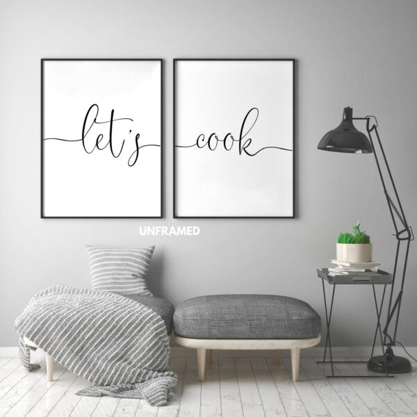 Let's Cook, Set of 2 Posters, Minimalist Art, Typography Art, Wall Art, Multiple Sizes, Home Wall Art