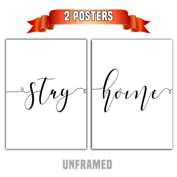 Stay Home, Set of 2 Posters, Minimalist Art, Typography Art, Wall Art, Multiple Sizes, Home Wall Art