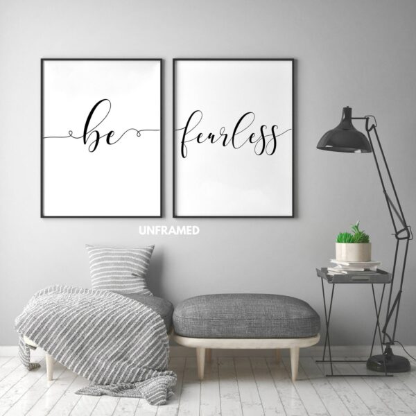 Be Fearless, Set of 2 Posters, Minimalist Art, Typography Art, Wall Art, Multiple Sizes, Home Wall Art