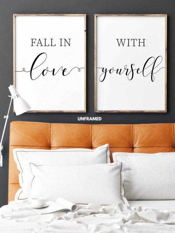 Fall In Love With Yourself, Set of 2 Prints, Minimalist Art, Typography Art, Wall Art, Multiple Sizes, Home Wall Art