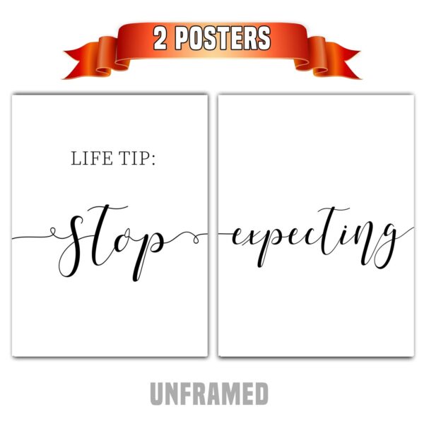 Life Tip: Stop Expecting, Set of 2 Prints, Minimalist Art, Typography Art, Wall Art, Multiple Sizes, Home Wall Art