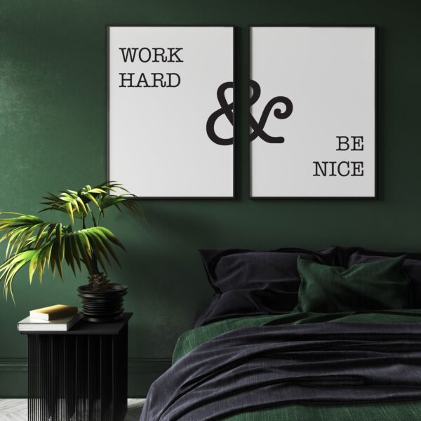 Work Hard & Be Nice Quote Wall Art, Set of 2 Prints, Minimalist Art, Typography Art, Office Wall Art, Multiple Sizes, Home Wall Art Decor