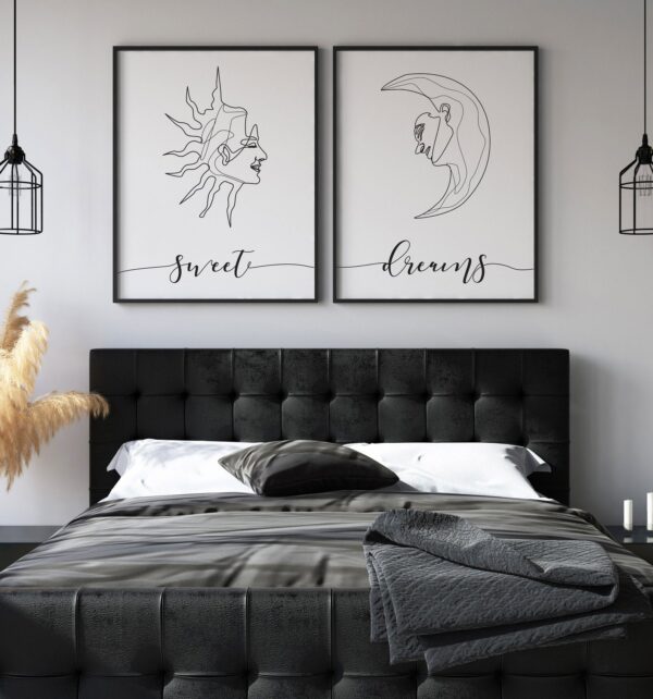 Sweet Dreams Wall Art, Set of 2 Prints, Bedroom Minimalist Art, Typography Wall Art, Multiple Sizes, Home Wall Art Decor