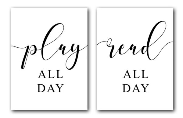 Play All Day Read All Day Wall Art, Set of 2 Prints, Life Quote Minimalist Art, Typography Wall Art, Multiple Sizes, Home Wall Art Decor