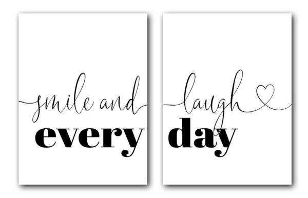 Smile And Laugh Everyday Wall Art, Set of 2 Prints, Typography, Minimalist Quote Print, Multiple Sizes, Home Wall Art Decor