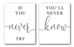 If You Never Try Wall Art, Set of 2 Prints, Typography, Minimalist Quote Print, Multiple Sizes, Home Wall Art Decor