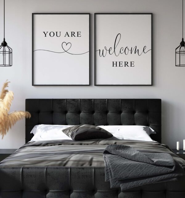 You Are Welcome Here Wall Art, Living Room Decor, Set of 2 Prints, Typography, Minimalist Print, Multiple Sizes, Home Wall Art Decor