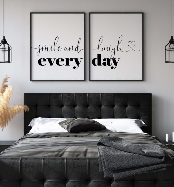 Smile And Laugh Everyday Wall Art, Set of 2 Prints, Typography, Minimalist Quote Print, Multiple Sizes, Home Wall Art Decor