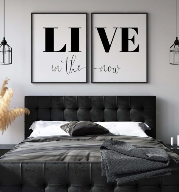 Live In The Now Wall Art, Set of 2 Prints, Typography, Minimalist Quote Print, Multiple Sizes, Home Wall Art Decor