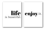 Life Is Beautiful Wall Art, Set of 2 Prints, Typography, Minimalist Quote Print, Multiple Sizes, Home Wall Art Decor