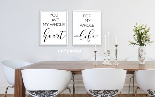 You have my whole Heart, For my whole Life, Set of 2 Prints, Minimalist Art, Typography Art, Wall Art, Multiple Sizes, Home Wall Art