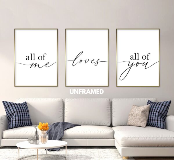 All of Me Loves All of You, Set of 3 Prints, Minimalist Art, Home Wall Decor, Multiple Sizes