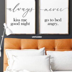Always Kiss Me Goodnight Never Go to Bed Angry, Set of 2 Prints, Minimalist Art, Typography Art, Wall Art, Multiple Sizes, Home Wall Art