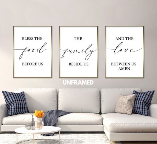 Bless the Food, Family and Love, Set of 3 Prints, Minimalist Art, Home Wall Decor, Multiple Sizes