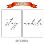 Stay Awhile, Set of 2 Prints, Minimalist Art, Typography Art, Wall Art, Multiple Sizes, Home Wall Art
