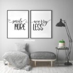 Smile More Worry Less, Set of 2 Prints, Minimalist Art, Typography Art, Wall Art, Multiple Sizes, Home Wall Art