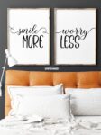 Smile More Worry Less, Set of 2 Prints, Minimalist Art, Typography Art, Wall Art, Multiple Sizes, Home Wall Art