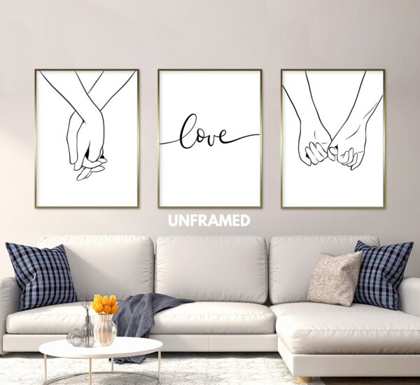 Love Poster, Couple Holding Hands, Pinky Promise, Set of 3 Prints, Minimalist Art, Home Wall Decor, Multiple Sizes