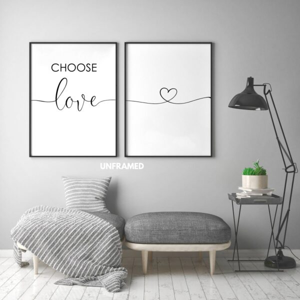 Choose Love, Set of 2 Prints, Minimalist Art, Typography Art, Wall Art, Multiple Sizes, Home Wall Art