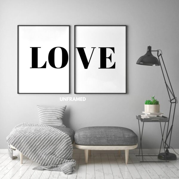 Love, Set of 2 Prints, Minimalist Art, Typography Art, Wall Art, Multiple Sizes, Home Wall Art