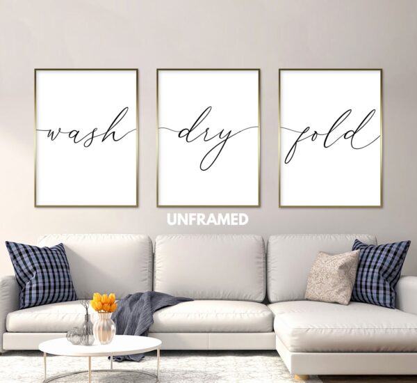 Wash Dry Fold, Set of 3 Prints, Minimalist Art, Home Wall Decor, Multiple Sizes