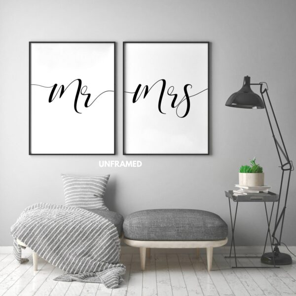 Mr. Mrs., Set of 2 Prints, Minimalist Art, Typography Art, Wall Art, Multiple Sizes, Home Wall Art