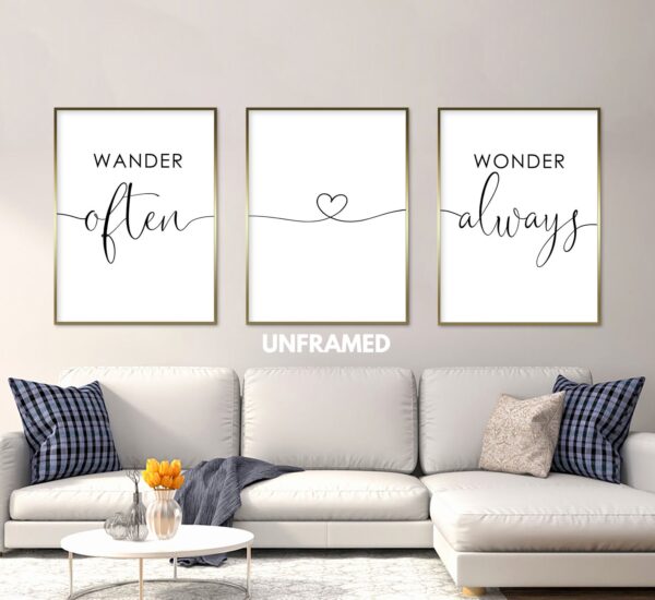 Wander Often Wonder Always, Set of 3 Prints, Minimalist Art, Home Wall Decor, Multiple Sizes