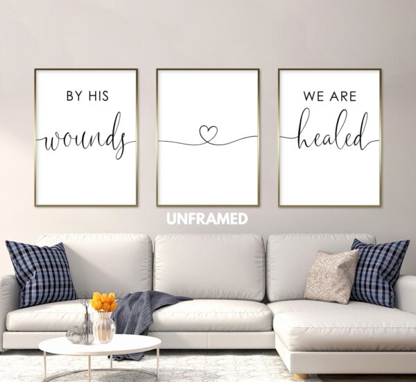 By His Wounds, We are Healed, Set of 3 Prints, Minimalist Art, Home Wall Decor, Multiple Sizes