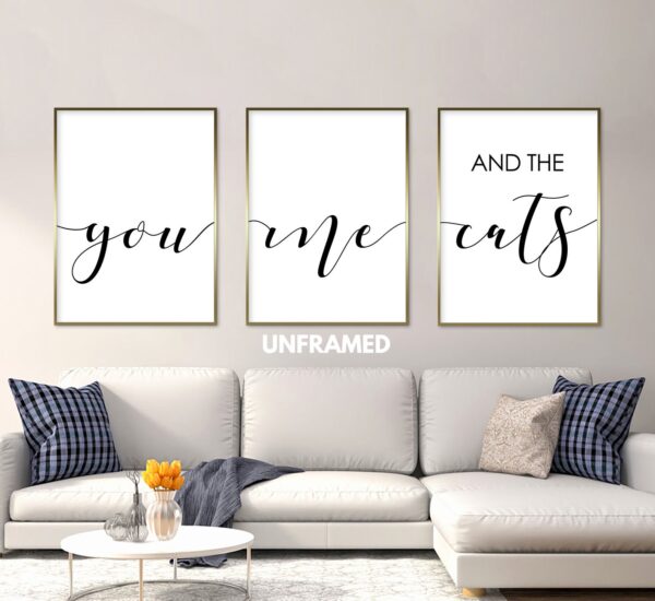 You Me and the Cats, Set of 3 Prints, Minimalist Art, Home Wall Decor, Multiple Sizes