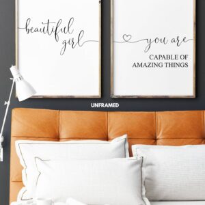 Beautiful Girl You Are Capable of Amazing Things, Set of 2 Prints, Minimalist Art, Typography Art, Wall Art, Multiple Sizes, Home Wall Art