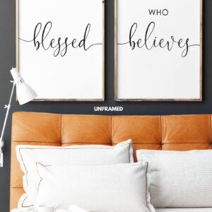 Blessed Who Believes, Set of 2 Posters, Minimalist Art, Typography Art, Wall Art, Multiple Sizes, Home Wall Art