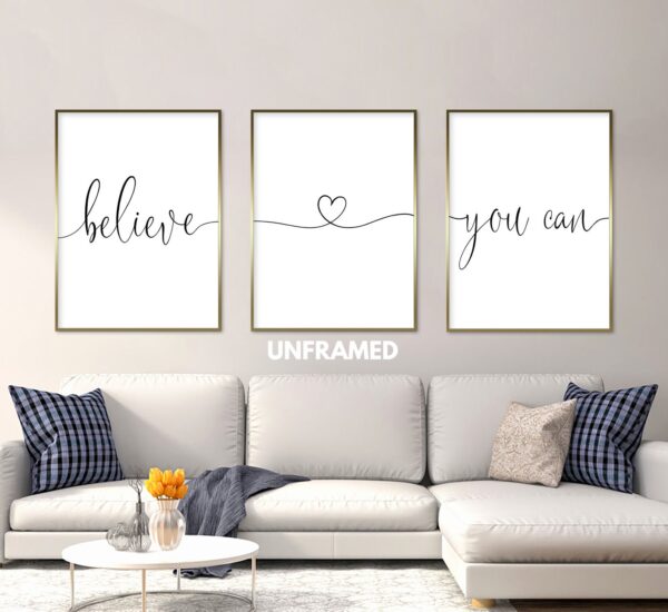 Believe You Can, Set of 3 Prints, Minimalist Art, Home Wall Decor, Multiple Sizes