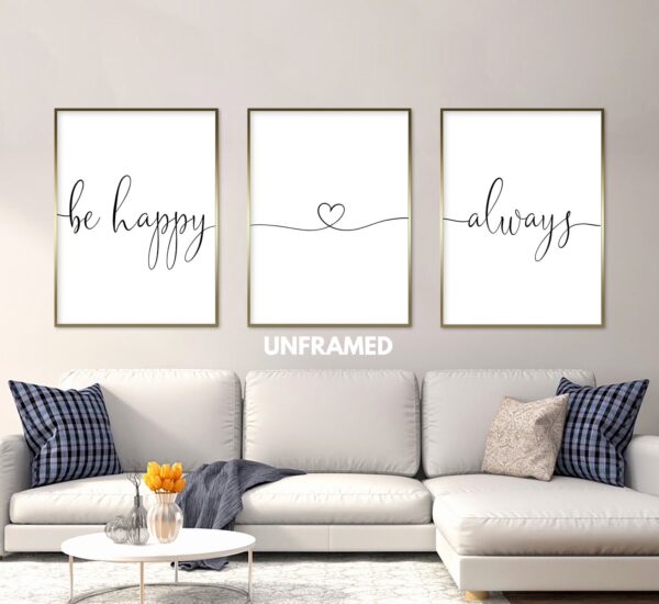 Be Happy Always, Set of 3 Prints, Minimalist Art, Home Wall Decor, Multiple Sizes