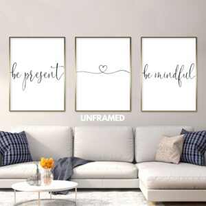 Be Present, Be Mindful, Set of 3 Prints, Minimalist Art, Home Wall Decor, Multiple Sizes