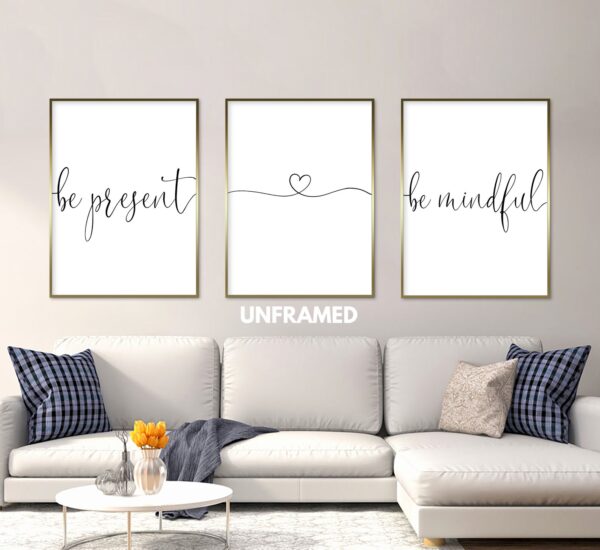 Be Present, Be Mindful, Set of 3 Prints, Minimalist Art, Home Wall Decor, Multiple Sizes
