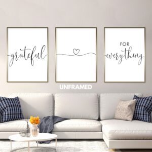 Grateful for Everything, Set of 3 Prints, Minimalist Art, Home Wall Decor, Multiple Sizes