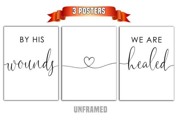 By His Wounds, We are Healed, Set of 3 Prints, Minimalist Art, Home Wall Decor, Multiple Sizes