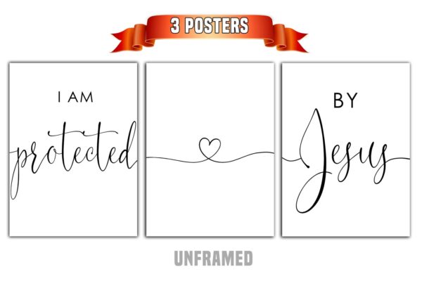 I am Protected by Jesus, Set of 3 Prints, Minimalist Art, Home Wall Decor, Multiple Sizes