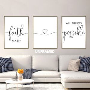 Faith Makes All Things Possible, Set of 3 Prints, Minimalist Art, Home Wall Decor, Multiple Sizes