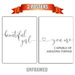 Beautiful Girl You Are Capable of Amazing Things, Set of 2 Prints, Minimalist Art, Typography Art, Wall Art, Multiple Sizes, Home Wall Art