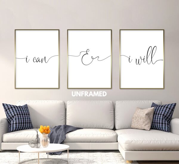 I Can and I Will, Set of 3 Prints, Minimalist Art, Home Wall Decor, Multiple Sizes
