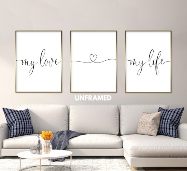 My Love My Life, Set of 3 Prints, Minimalist Art, Home Wall Decor, Multiple Sizes