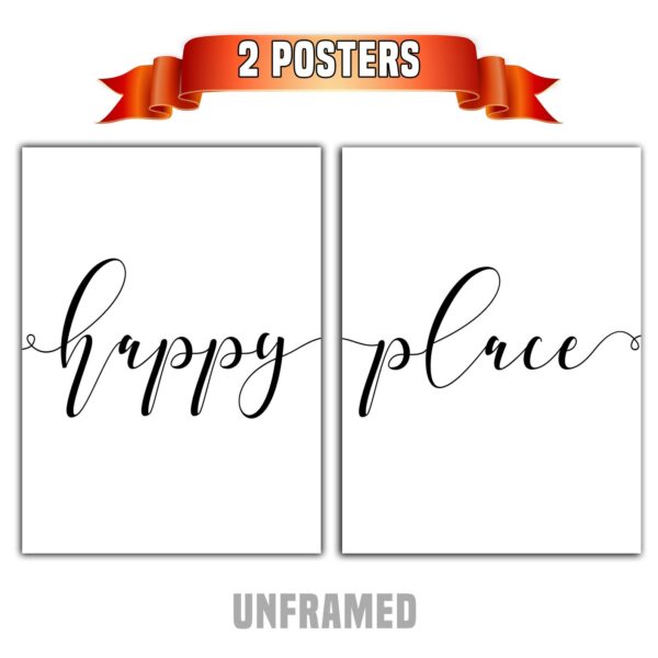 Happy Place, Set of 2 Prints, Minimalist Art, Typography Art, Wall Art, Multiple Sizes, Home Wall Art