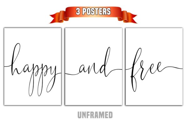 Happy and Free, Set of 3 Prints, Minimalist Art, Home Wall Decor, Multiple Sizes