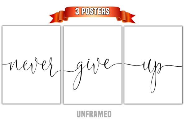 Never Give Up, Set of 3 Prints, Minimalist Art, Home Wall Decor, Multiple Sizes