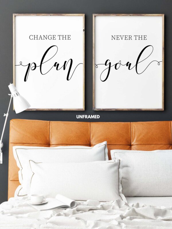 Change the Plan Never the Goal, Set of 2 Prints, Minimalist Art, Typography Art, Wall Art, Multiple Sizes, Home Wall Ar